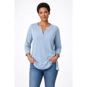 Orvis Women’s Size Large Light Blue Pima Cotton 3/4 Sleeve V-Neck Knit Top